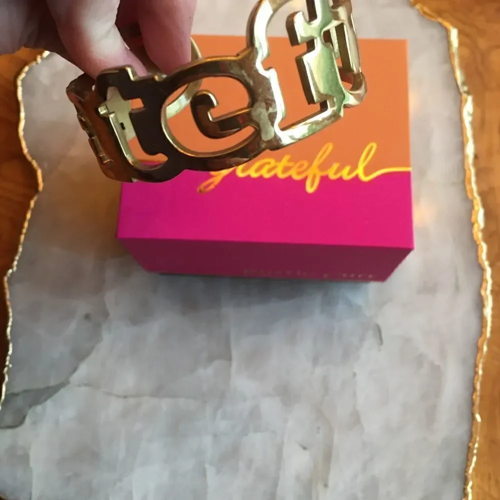 Rustic Cuff “grateful” gold